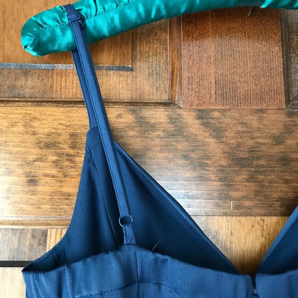 NWT Dynamite Silky Dark Blue Split Leg Jumpsuit w/Spaghetti Straps X-Small - Picture 9 of 15